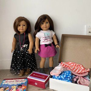 2 American Girl Dolls, includes clothes, book and accessories